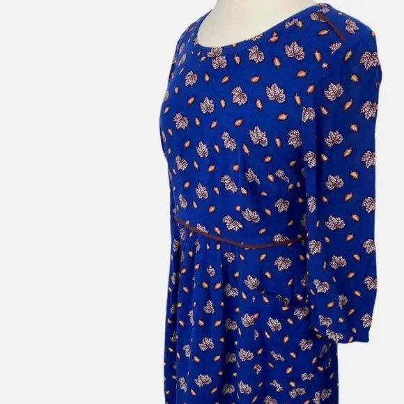 Boden Fit & Flare Mini Dress Allover Leaf Print Blue Dress - Picture 4 of 6